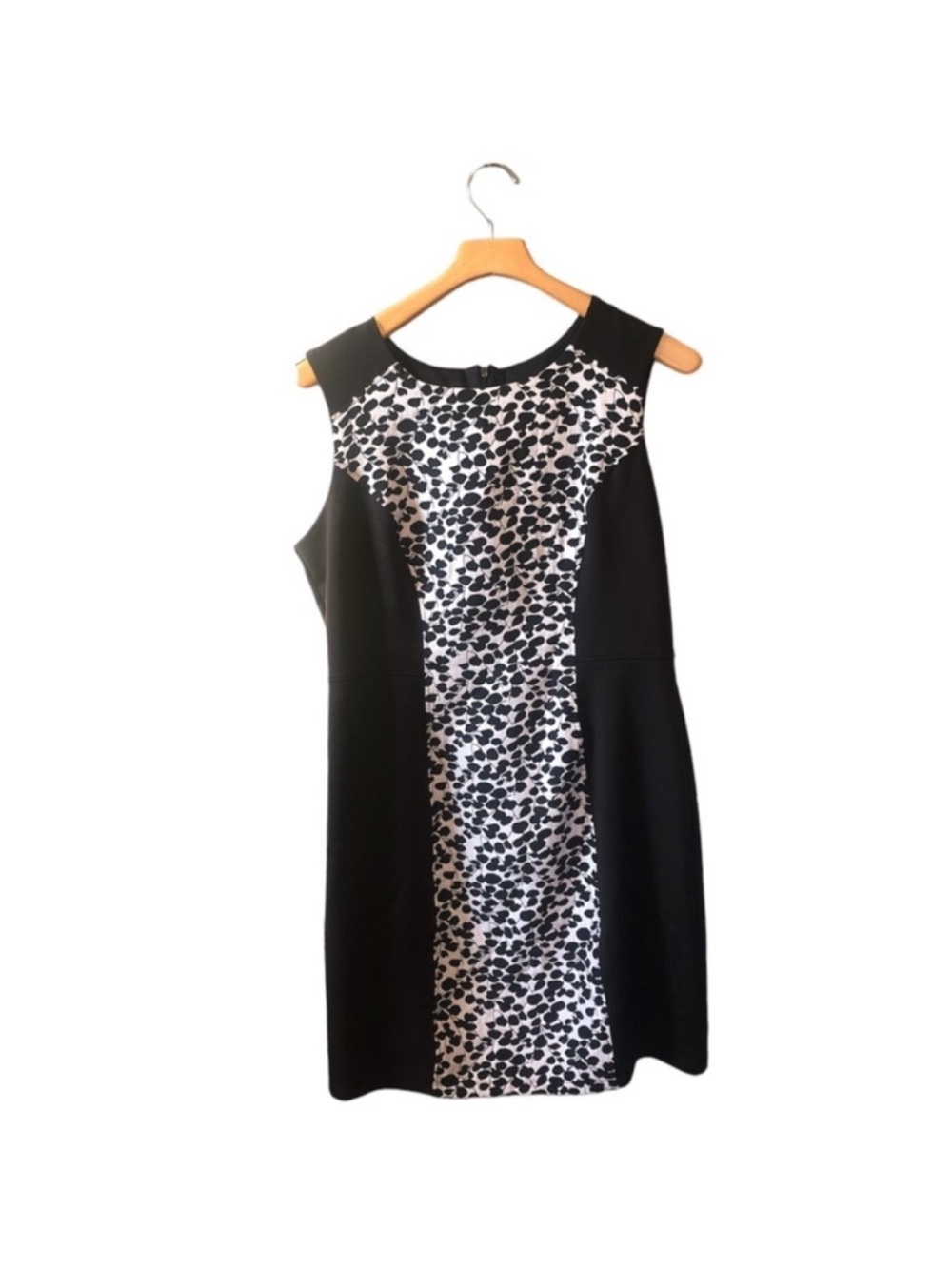 Enfocus Studio Black Sleeveless Mini Dress White Leopard Print Panel Size 14